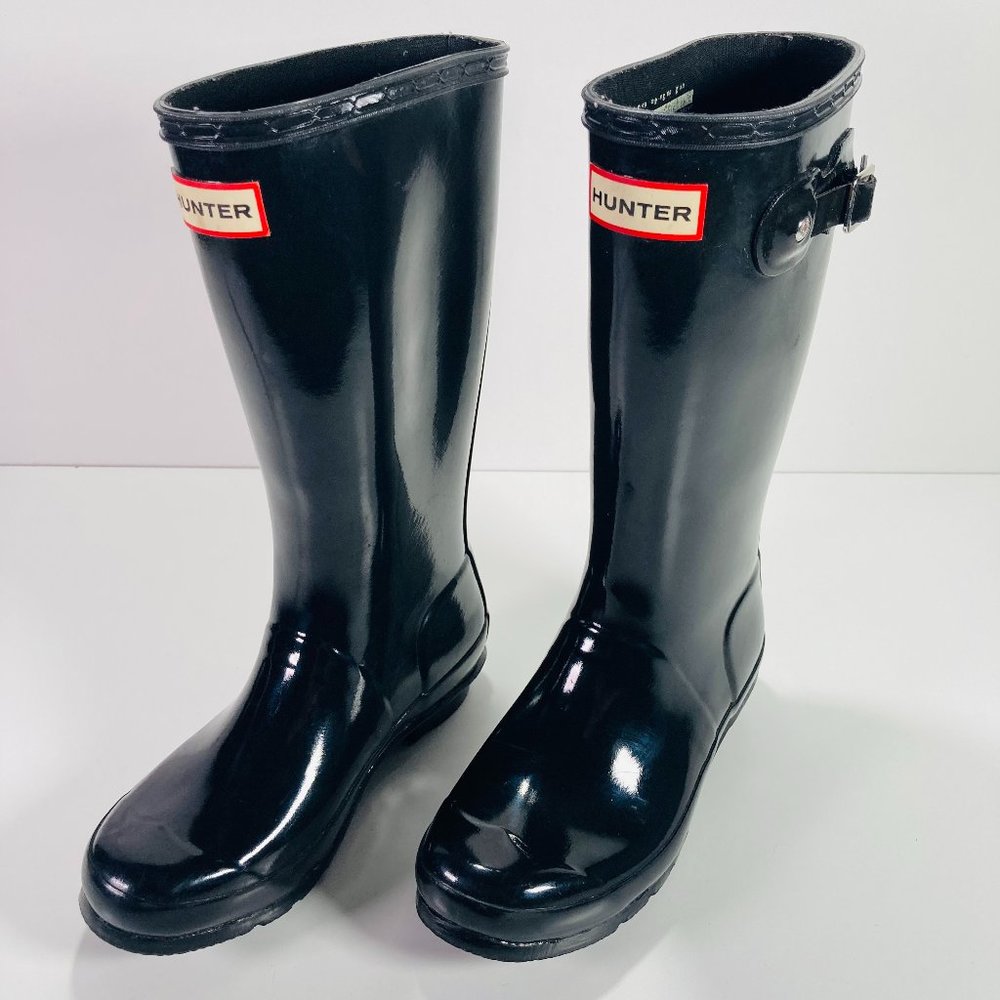 Hunter Black Rubber Youth Shiny Waterproof Rain Boots Boys 3 Girls 4 EU 34